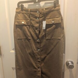 Banana Republic Brown Button-Down Midi Skirt NWT Pencil Cargo